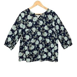 Croft & Barrow Womens 3/4 Sleeve Top Sz 1X Floral‎ Green V Neck Lightweight Boho